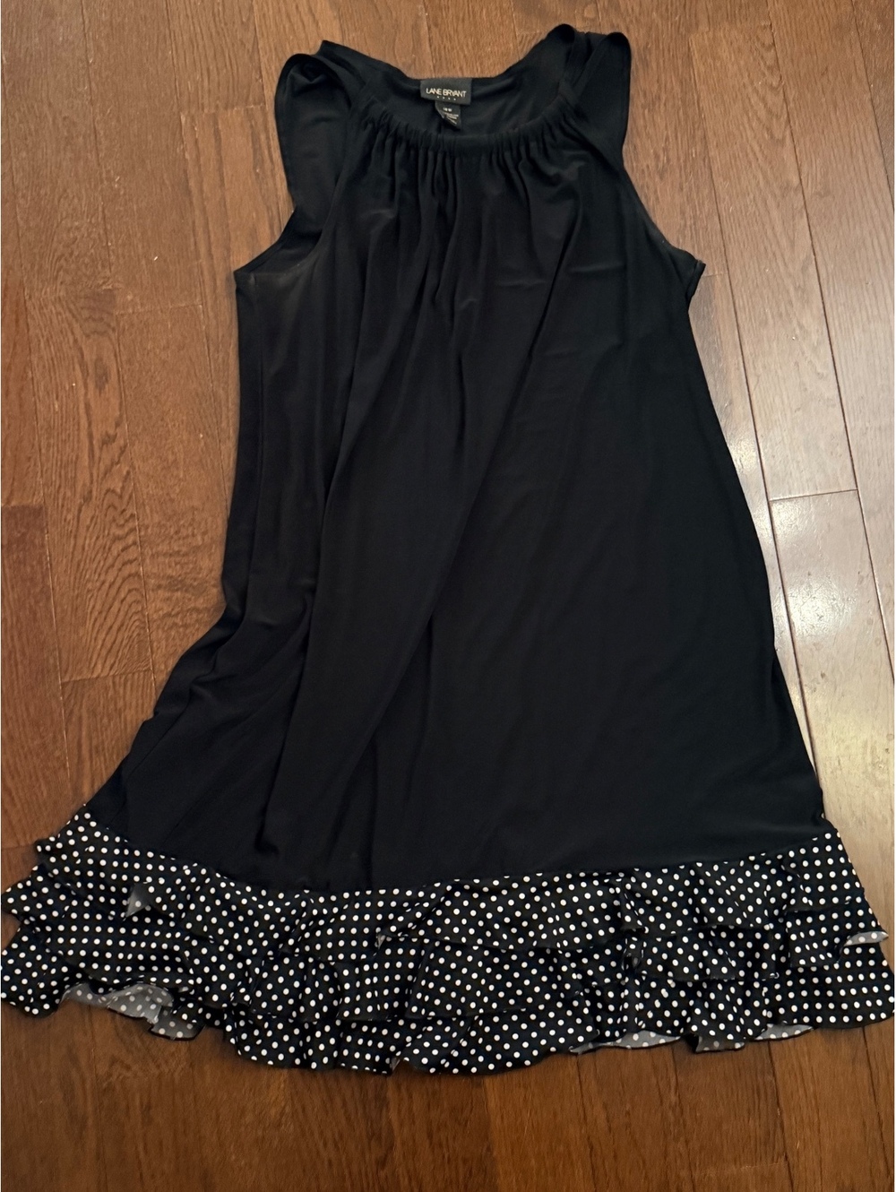 Women’s Plus Lane Bryant Sleeveless Dress 18W Black White Polka Dot Ruffle